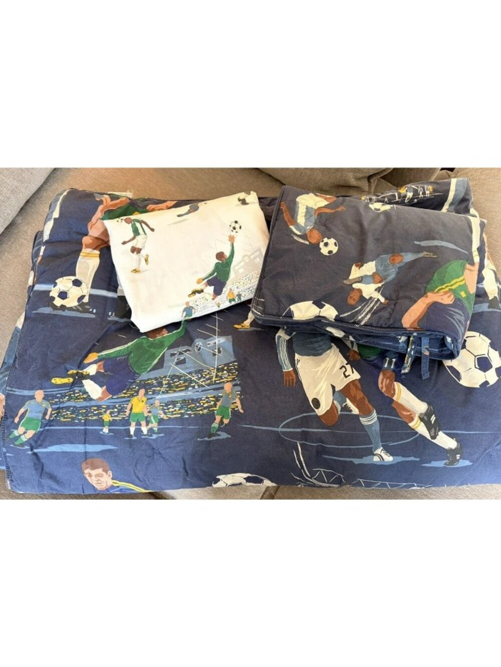 POTTERY BARN KIDS Vintage Soccer Twin Comforter, Sham, Flat Sheet Sports RARE